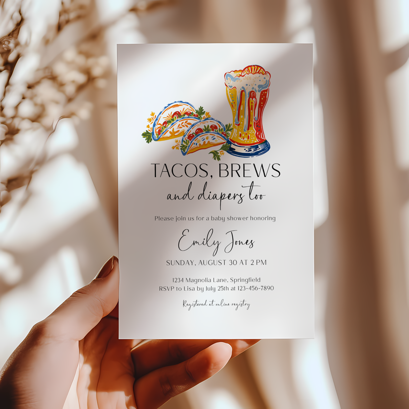 Baby Shower Invitation - Tacos, Brews & Diapers Too BS156