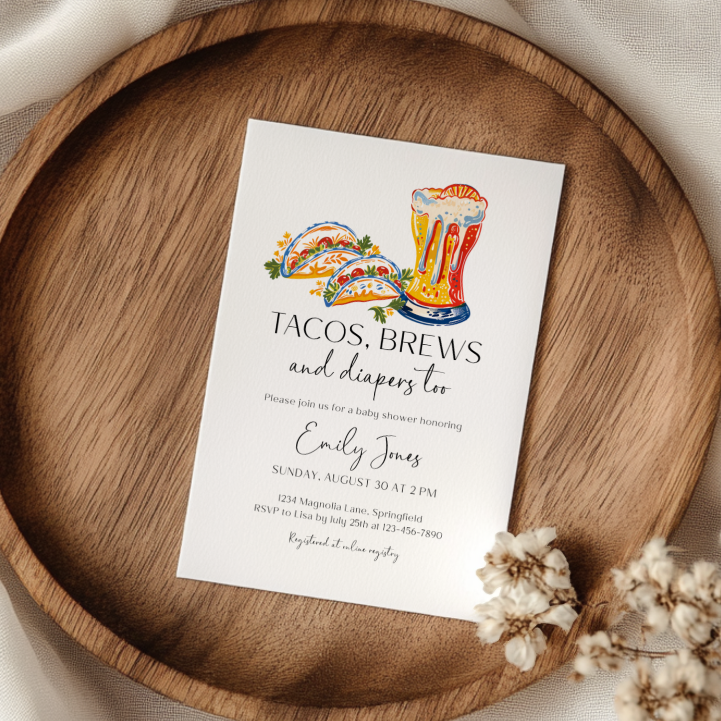 Baby Shower Invitation - Tacos, Brews & Diapers Too BS156