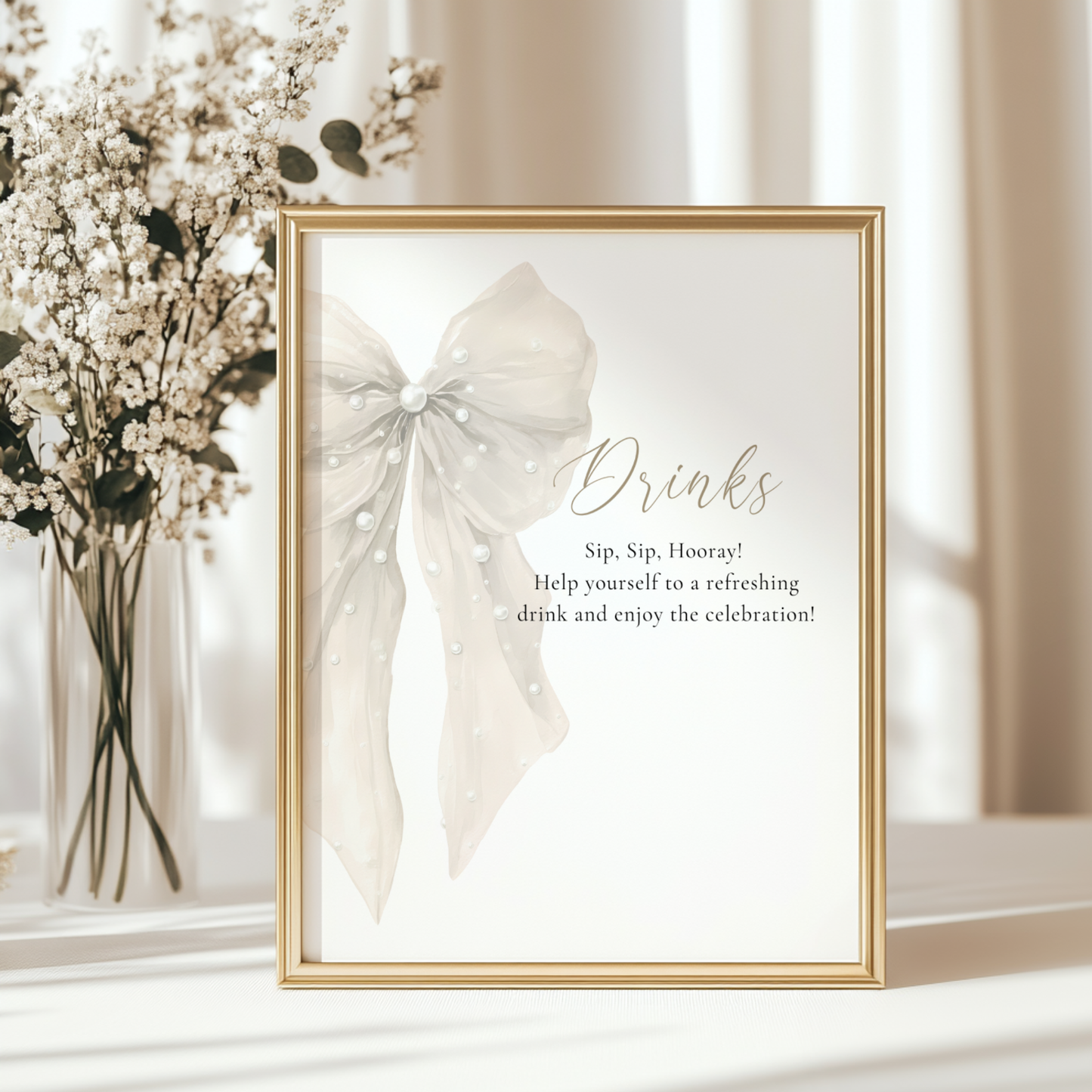 Baby Shower Table Sign Bundle - Big Beige Bows & Coquette Pearls BS164