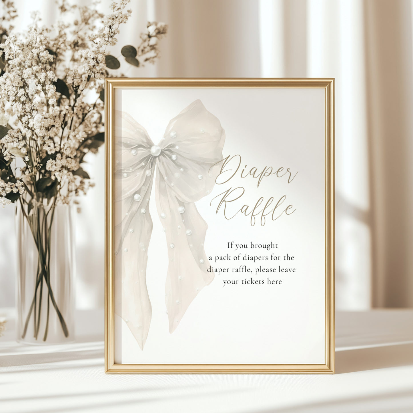 Baby Shower Table Sign Bundle - Big Beige Bows & Coquette Pearls BS164
