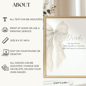 Baby Shower Table Sign Bundle - Big Beige Bows & Coquette Pearls BS164