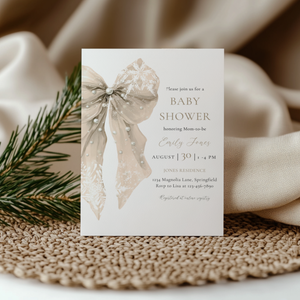 Baby Shower Invitation - Beige Bow with Snowflakes BS257