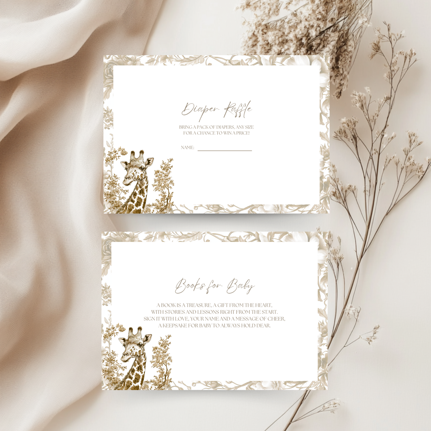 Baby Shower Invitation Bundle - Beige Safari Chinoiserie Giraffe BS15
