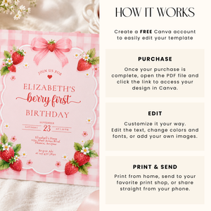 Berry First Birthday Invitation Strawberry Theme L142