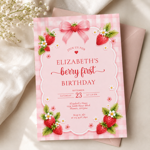 Berry First Birthday Invitation Strawberry Theme L142