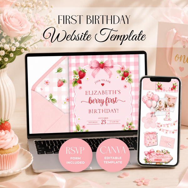 Berry First Birthday Website Invitation With RSVP L142