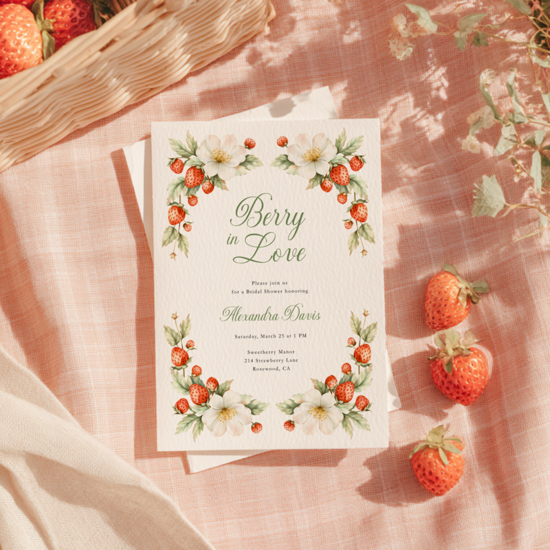 Berry In Love Strawberry Bridal Shower Invitation L113
