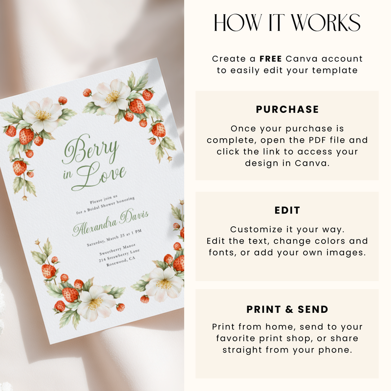 Berry In Love Strawberry Bridal Shower Invitation L113