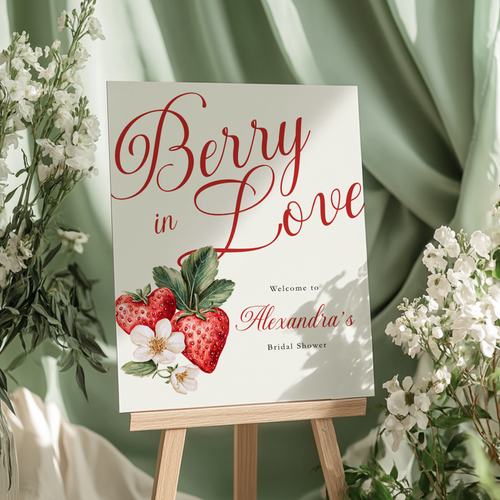 Berry In Love Bridal Shower Welcome Sign - Strawberry Wedding Decor L114