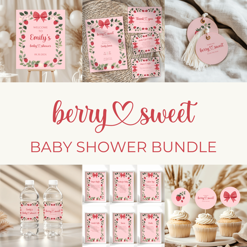 Baby Shower Mega Bundle - Strawberry Berry Sweet Pink Vintage Floral BS63