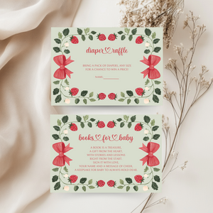 Baby Shower Invitation Bundle - Green Strawberry Berry Sweet Vintage Floral BS63