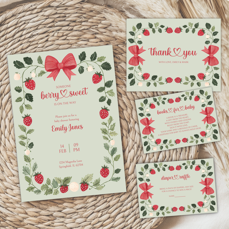 Baby Shower Mega Bundle - Green Strawberry Berry Sweet Vintage Floral BS63
