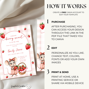 Baby Shower Invitation - Strawberry Mouse Berry Sweet Fruit BS138