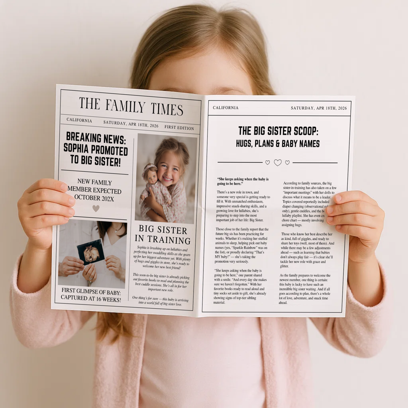 Editable Big Sister Newspaper Pregnancy Announcement Template NP2