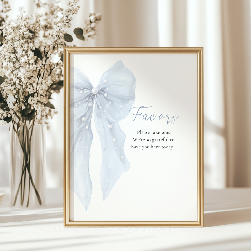 Baby Shower Table Sign Bundle - Blue Bows with Pearls BS164