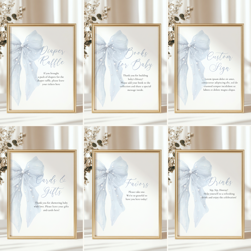 Baby Shower Table Sign Bundle - Blue Bows with Pearls BS164