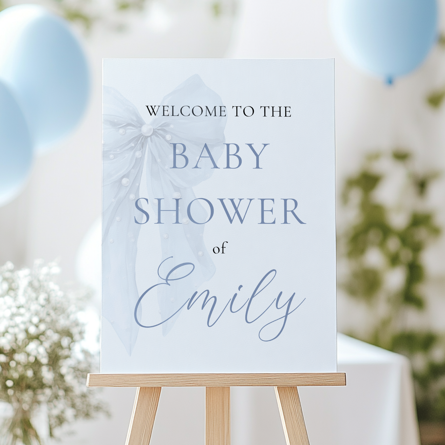 Baby Shower Welcome Sign - Blue Coquette Bow BS164