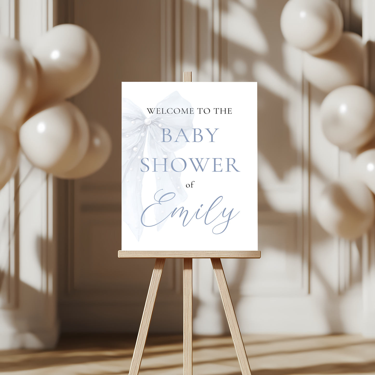 Baby Shower Welcome Sign - Blue Coquette Bow BS164