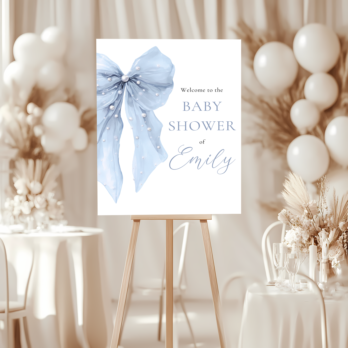 Baby Shower Welcome Sign - Blue Coquette Bow BS164