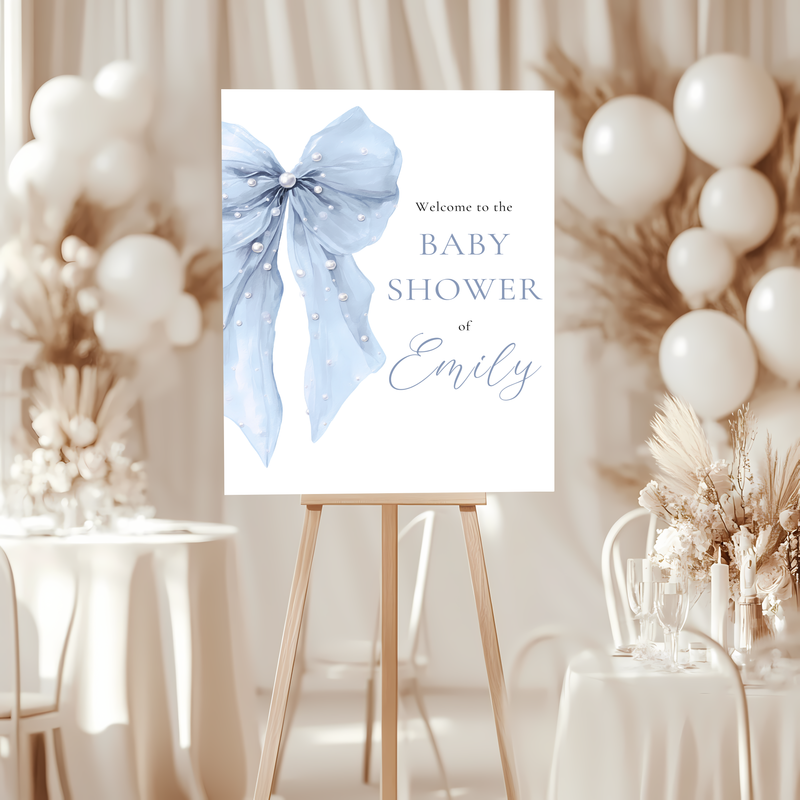 Baby Shower Welcome Sign - Blue Coquette Bow BS164