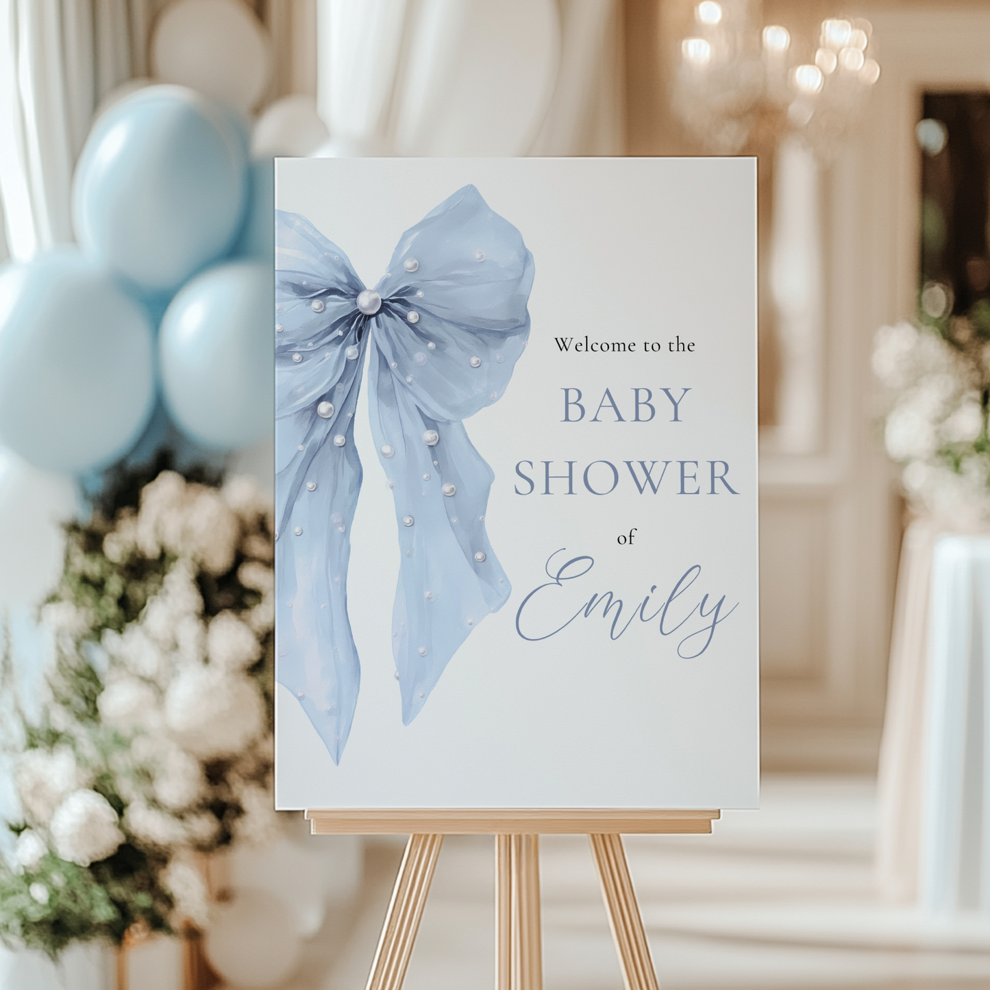 Baby Shower Welcome Sign - Blue Coquette Bow BS164