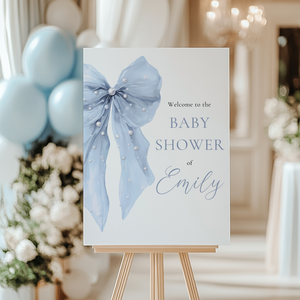 Baby Shower Welcome Sign - Blue Coquette Bow BS164