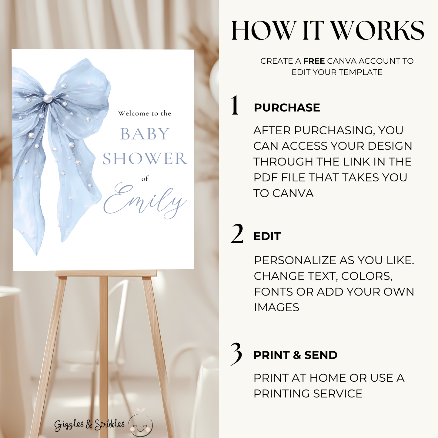 Baby Shower Welcome Sign - Blue Coquette Bow BS164