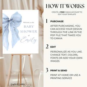 Baby Shower Welcome Sign - Blue Coquette Bow BS164