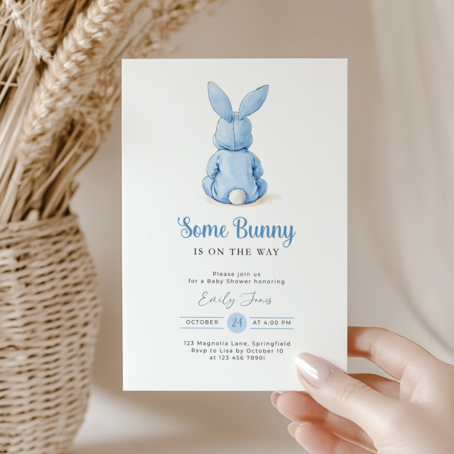 Blue Bunny Baby Shower Invitation BS290