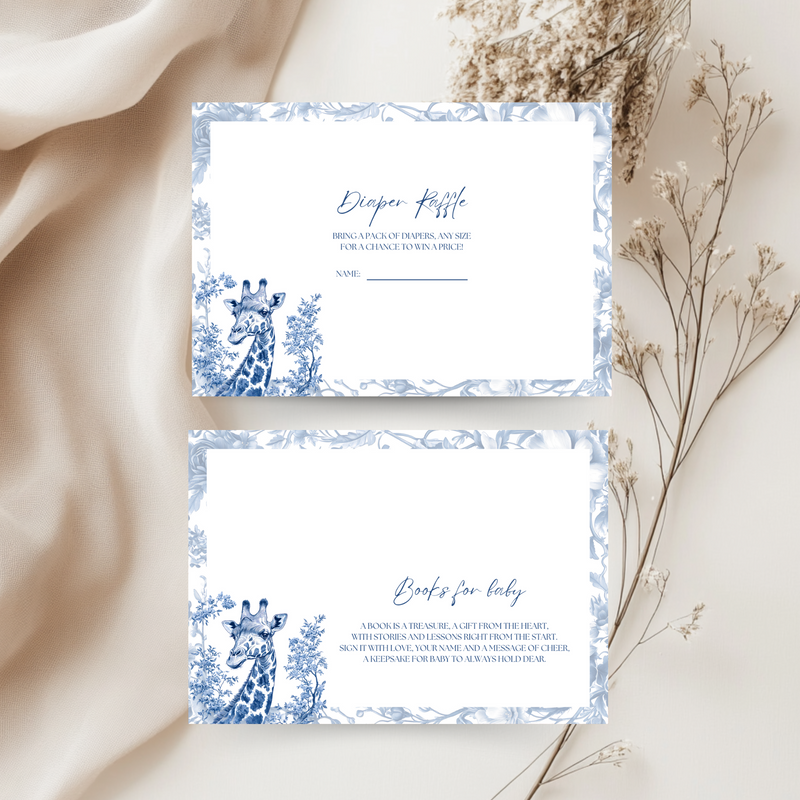 Baby Shower Invitation Bundle - Blue Safari Chinoiserie Giraffe BS14