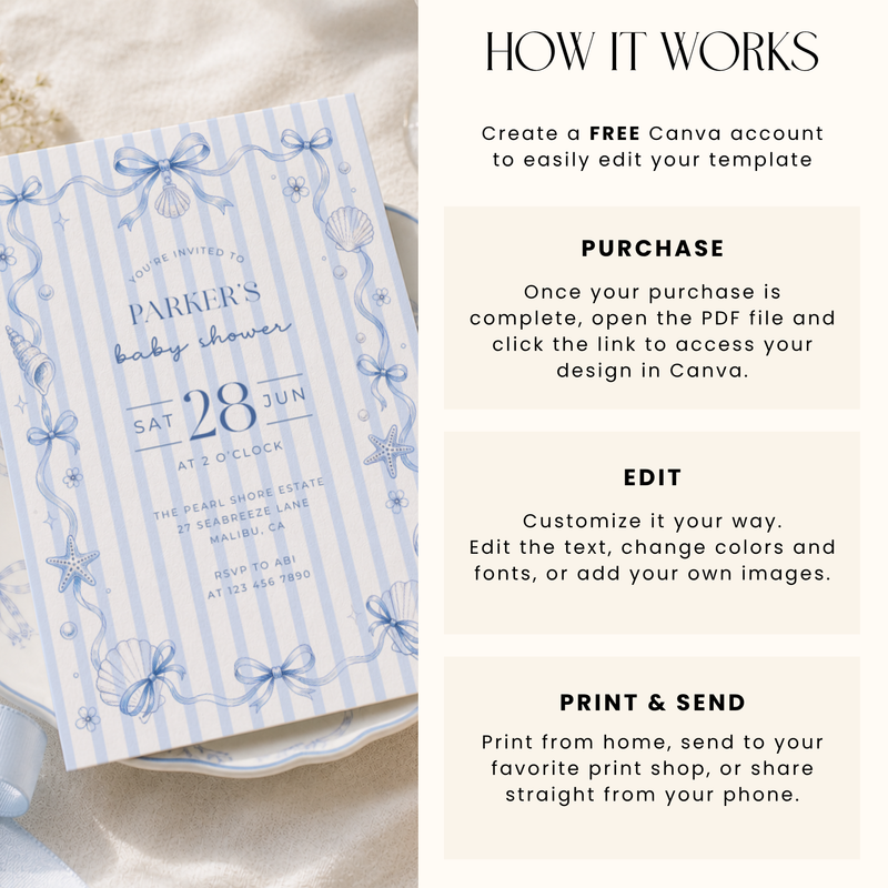 Blue Coastal Baby Shower Invitation L133