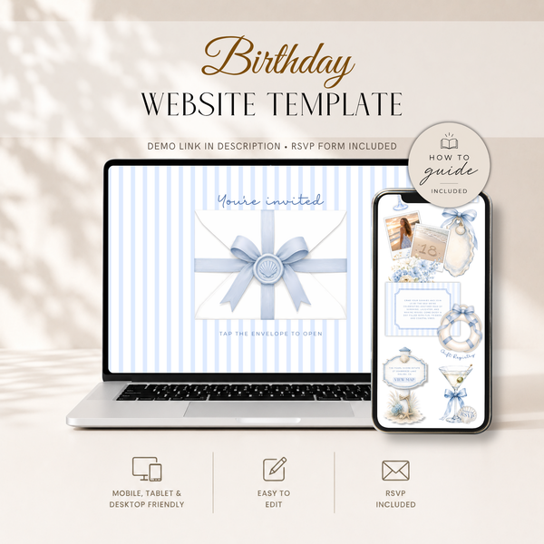 Blue Coastal Birthday Invitation Website with RSVP L133