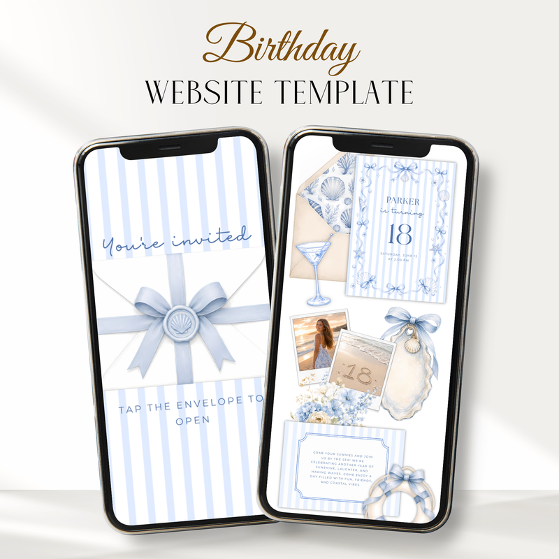 Blue Coastal Birthday Invitation Website with RSVP L133