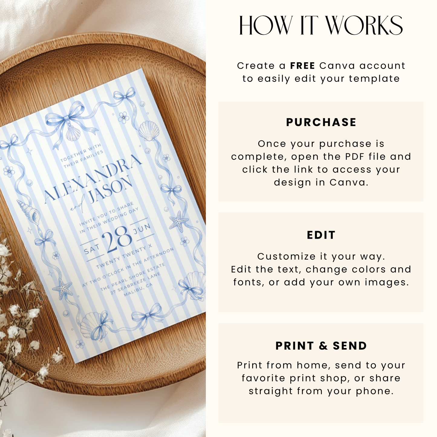 Blue Coastal Coquette Wedding Invitation L133