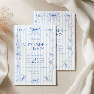 Blue Coastal Coquette Wedding Invitation L133