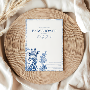 Baby Shower Invitation - Blue Safari Chinoiserie Giraffe BS14