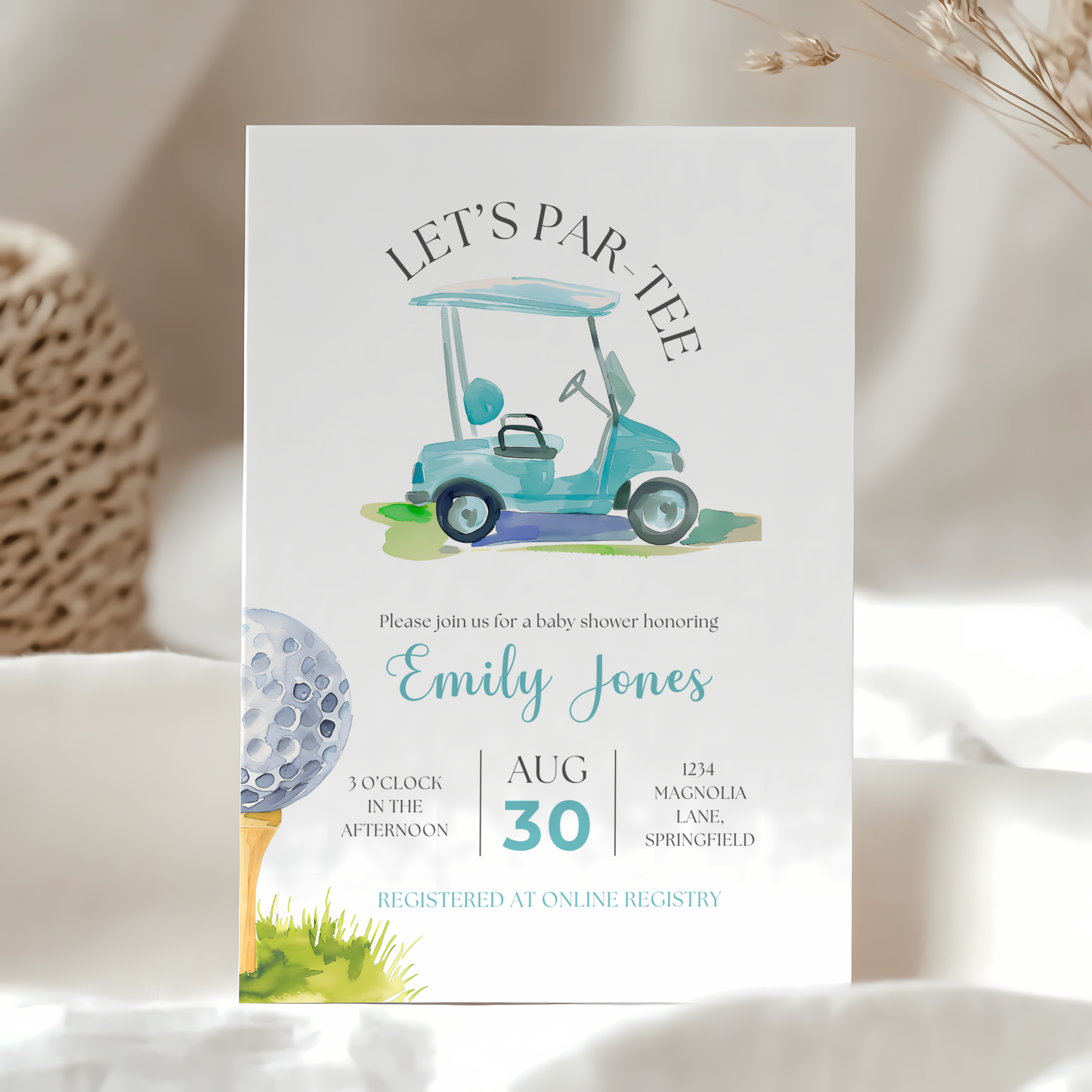 Baby Shower Invitation - A Little Putter Is On The Way Blue Golf Let's Par-Tee BS165