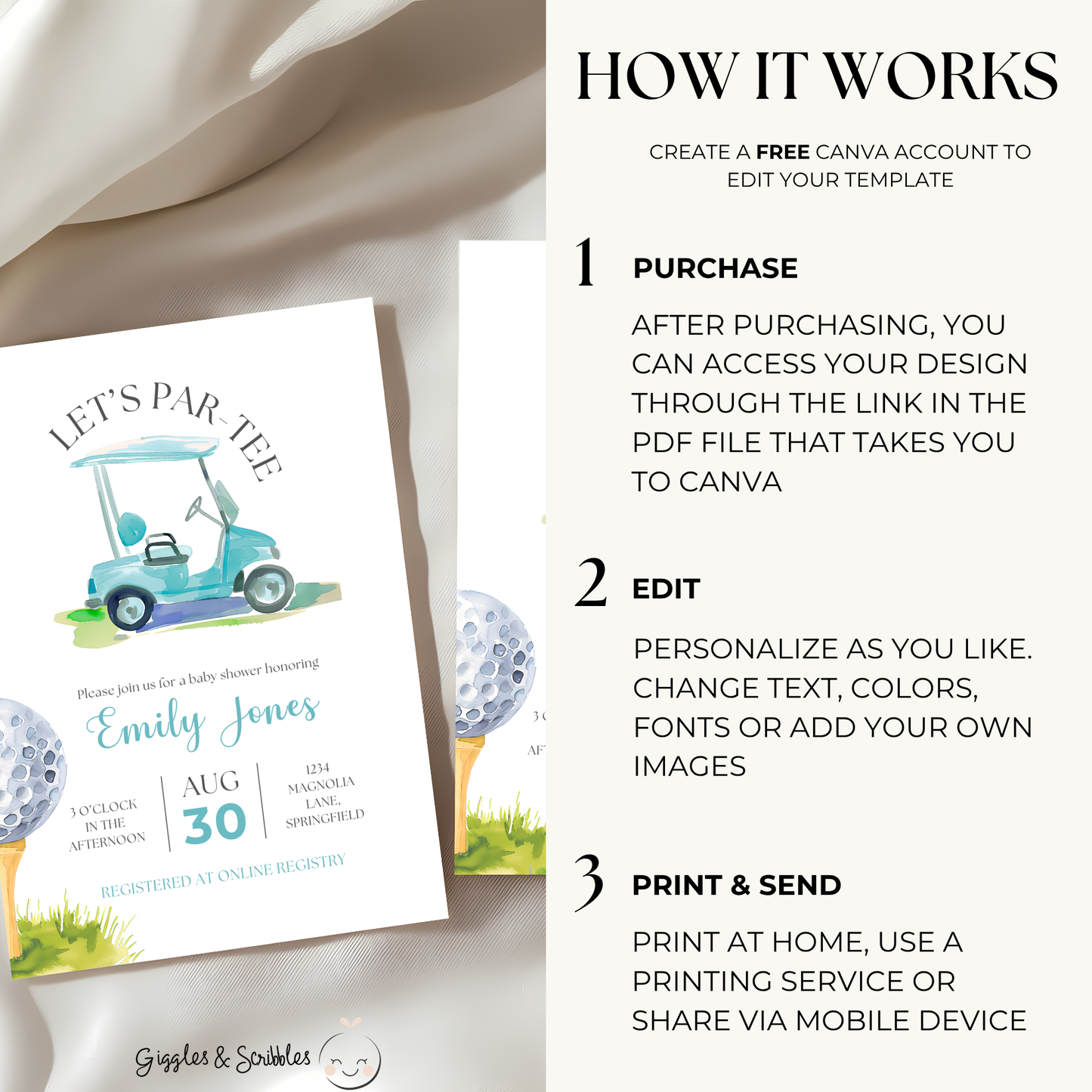 Baby Shower Invitation - A Little Putter Is On The Way Blue Golf Let's Par-Tee BS165