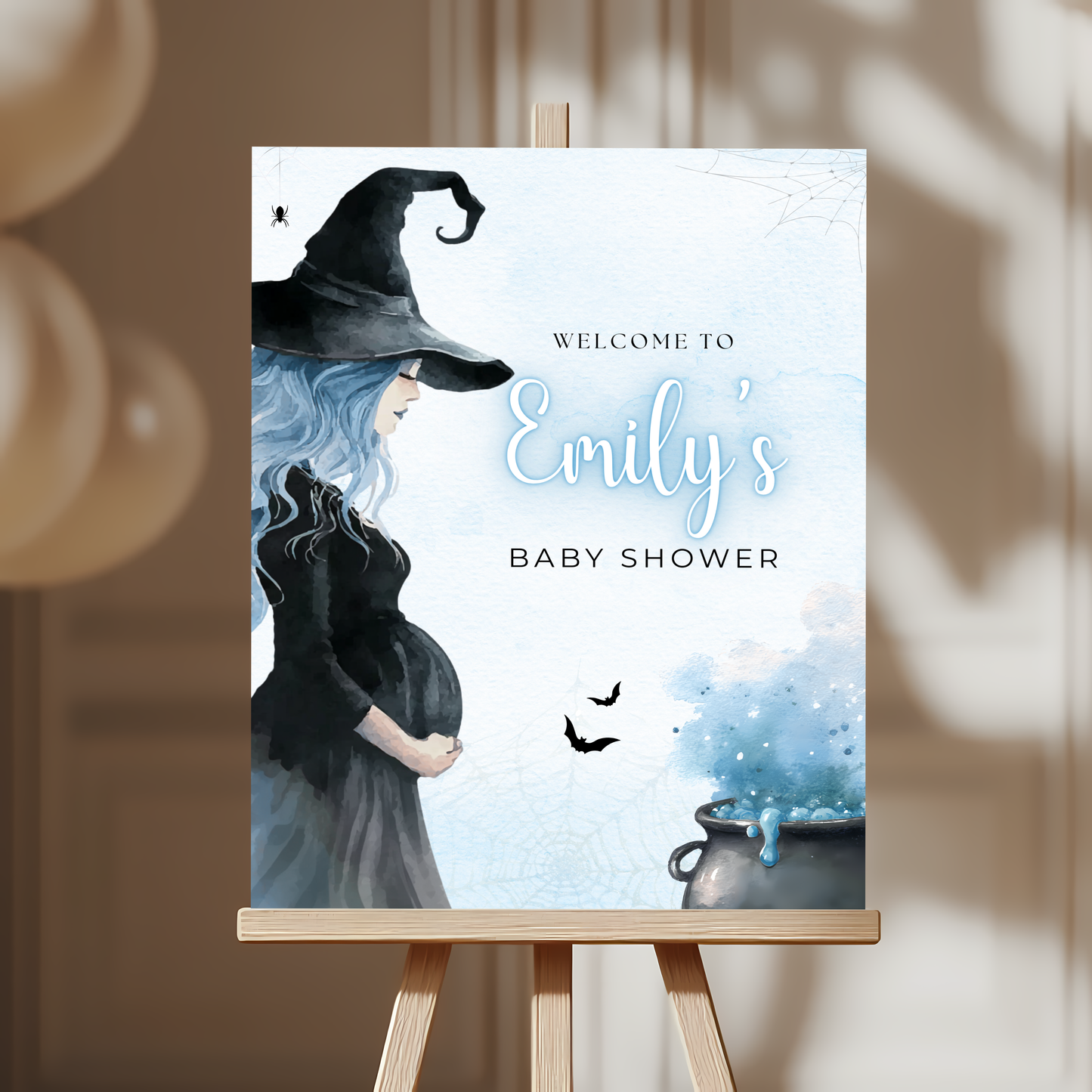Baby Shower Welcome Sign - Blue Halloween Witch Brewing BS200