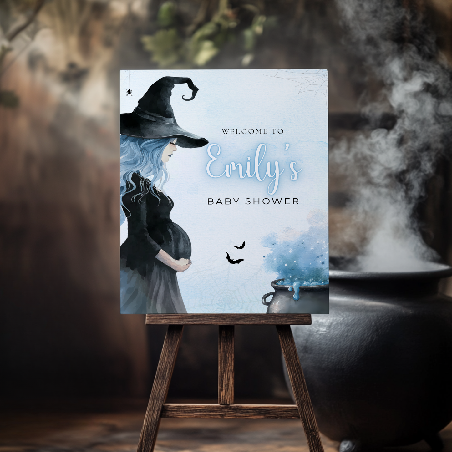 Baby Shower Welcome Sign - Blue Halloween Witch Brewing BS200