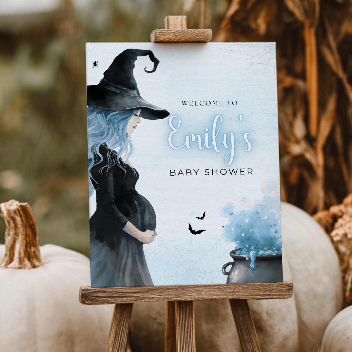 Baby Shower Welcome Sign - Blue Halloween Witch Brewing BS200