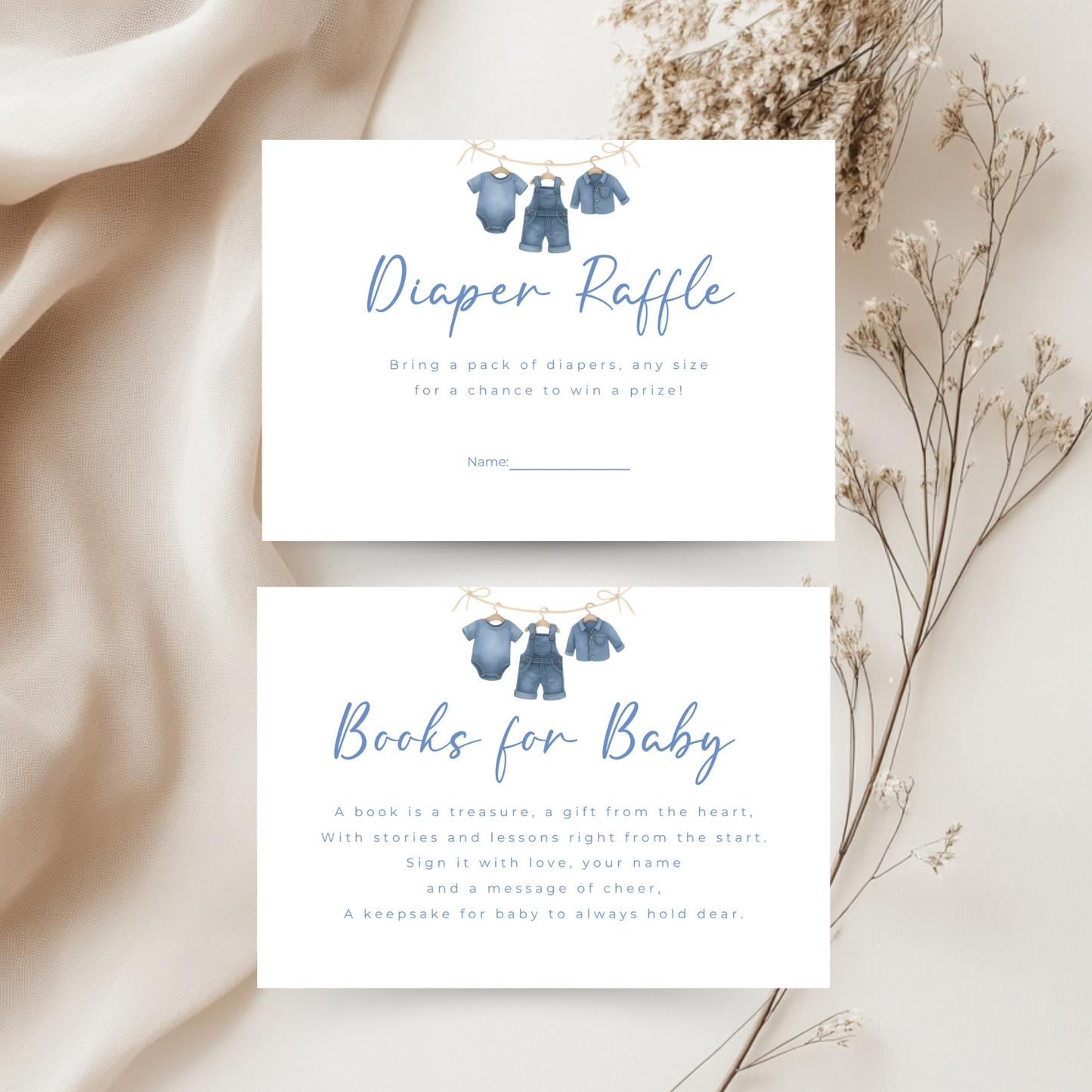 Baby Shower Invitation Bundle - Blue Jean Baby Denim Clothesline BS194