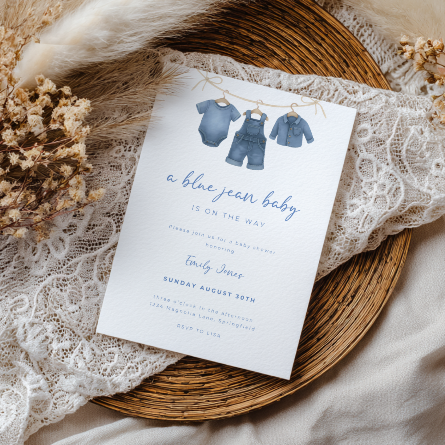 Baby Shower Invitation Bundle - Blue Jean Baby Denim Clothesline BS194