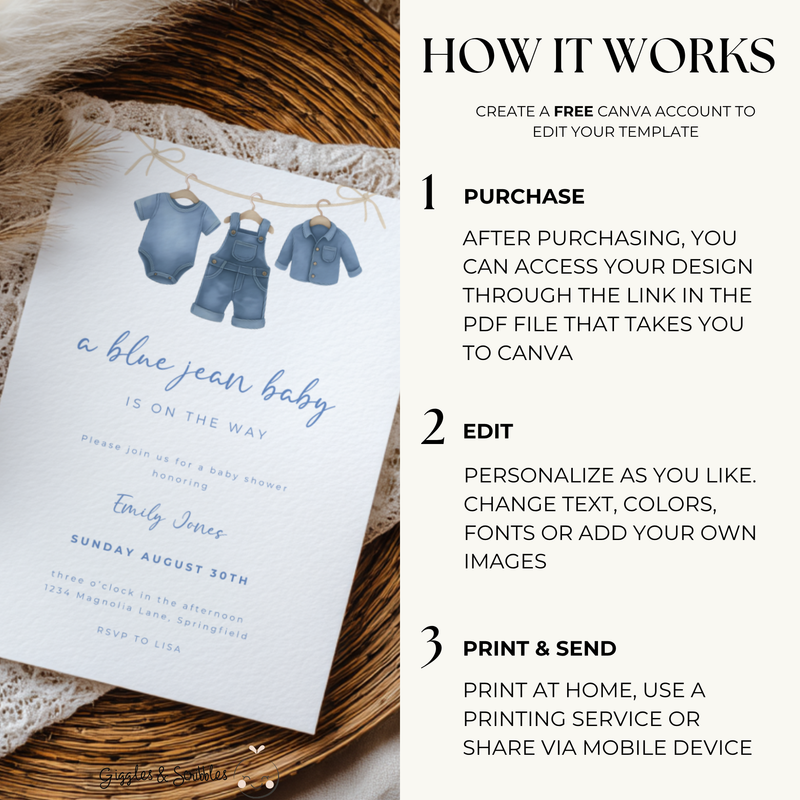Baby Shower Invitation - A Blue Jean Baby Is On The Way BS194