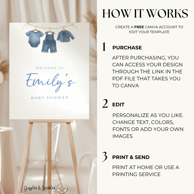 Baby Shower Welcome Sign - Blue Jean Baby Denim BS194