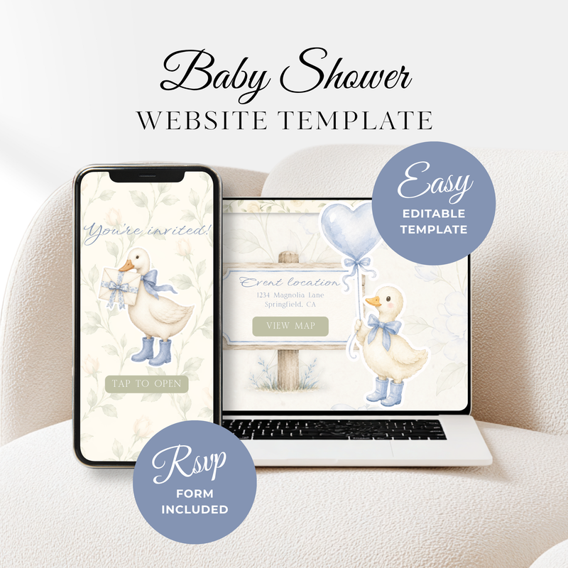 Blue Little Goose Baby Shower Invitation Website with RSVP BS150