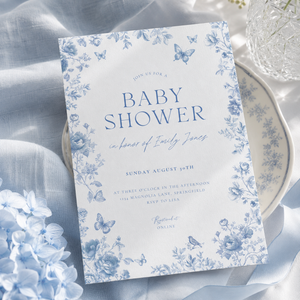 Blue Toile Baby Shower Invitation Bundle BS187