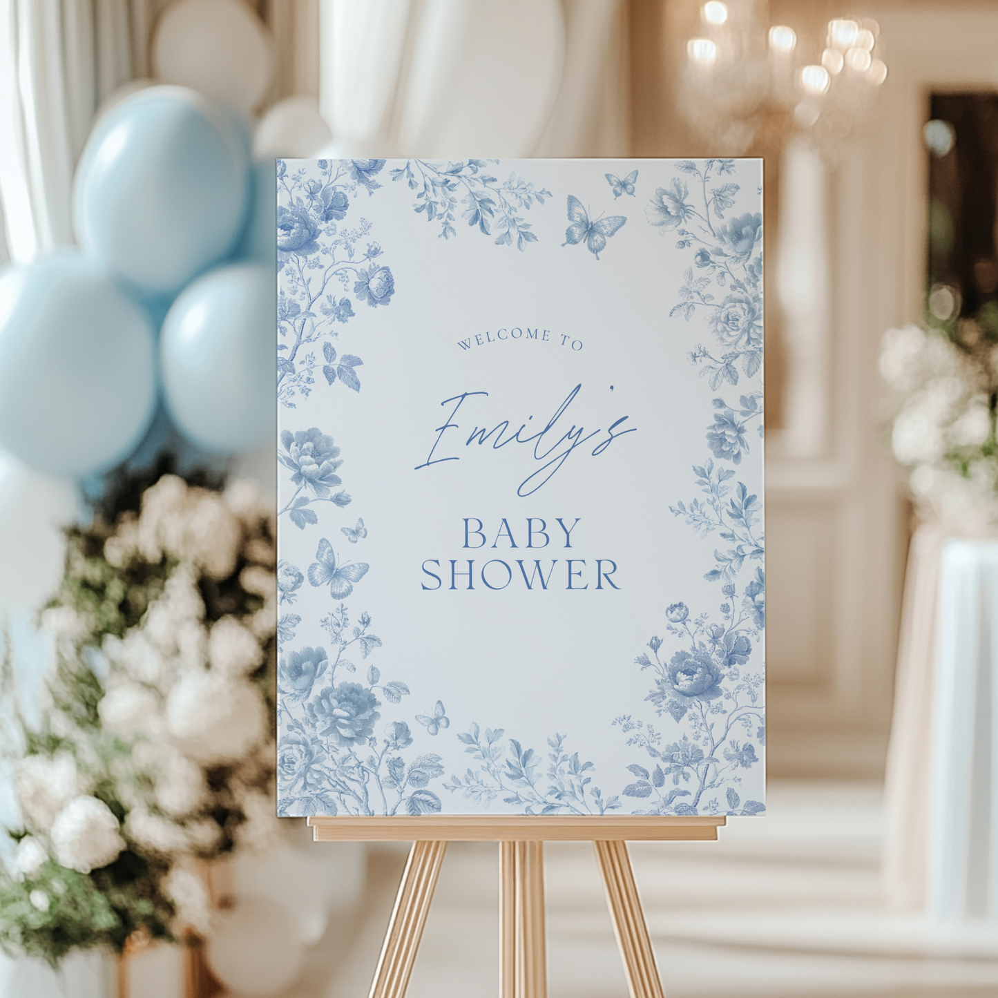 Baby Shower Welcome Sign - Blue Toile de Jouy BS187