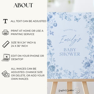 Baby Shower Welcome Sign - Blue Toile de Jouy BS187