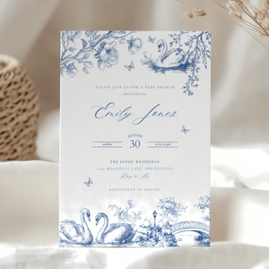 Baby Shower Invitation - Swan Lake Romantic Blue Toile de Jouy BS202